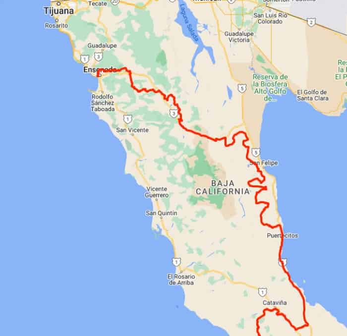 The northern section of the 2023 Baja 1000 map