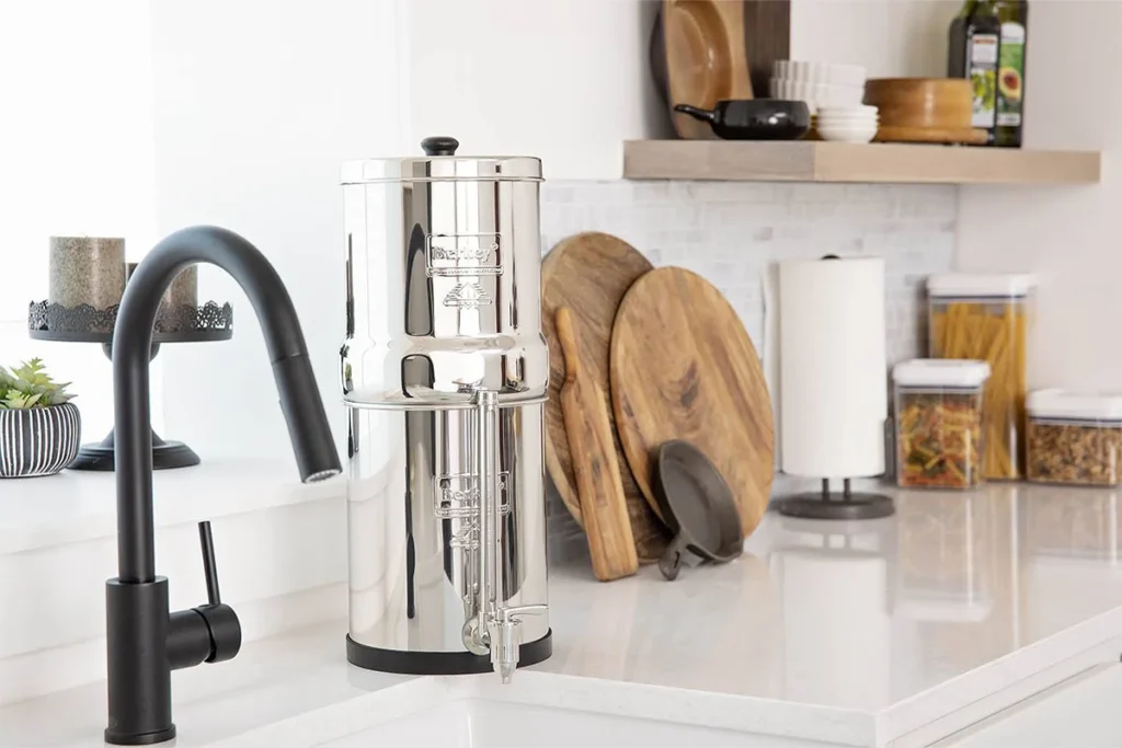A Travel Berkey on a kitchen counter