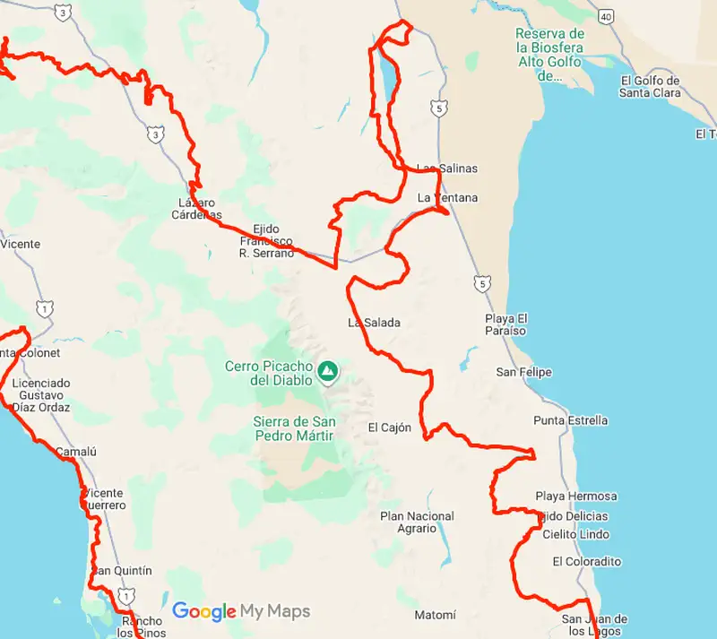 2025 Baja 1000 Map screenshot northeastern section